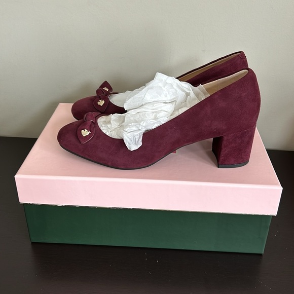Kate Spade Benice Pumps Suede Cherry Platform Heel Leather Sz 7 NEW - Picture 5 of 10